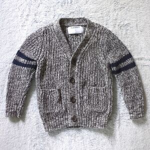 EUC 3T Old Navy Cotton Gray Marl Varsity Athletic Stripe V-neck Cardigan